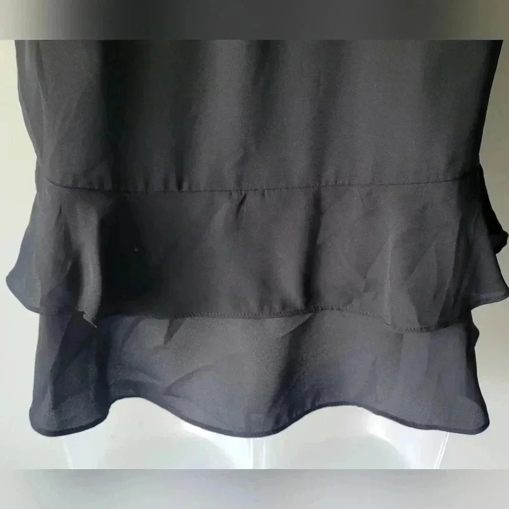 Size SM, MOSSIMO Black Drop Waist Chiffon Top, Ruffle Bottom, Ruffle Cap Sleeves - Picture 9 of 12